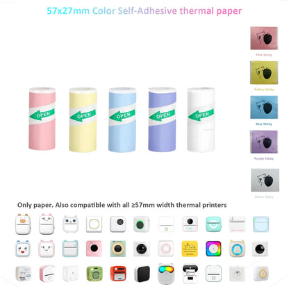 Thermal Mini Printer, Portable Inkless Sticker Maker,Bluetooth Free Cut Small Pocket Printer for Children DIY 57Mm Photo Print
